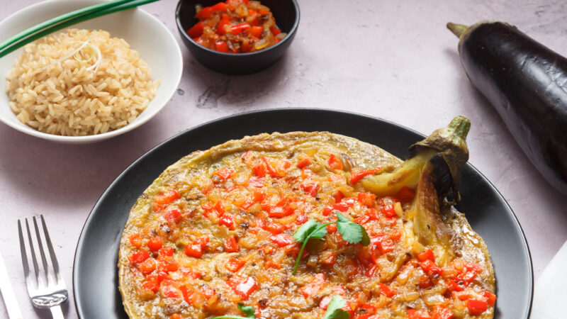 tortang talong with giniling, eggplant omelet with ground pork, filipino food